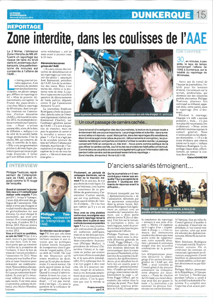 ARTICLE LE PHARE REPORTAGE ZONE INTE