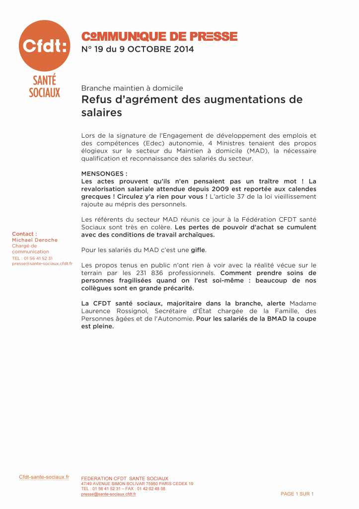 communiqué de presse BMAD du 09 Octobre 2014