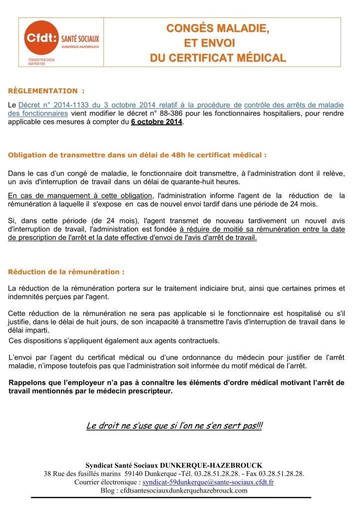 CONGÉS MALADIE ET CERTIFICAT MEDICAL