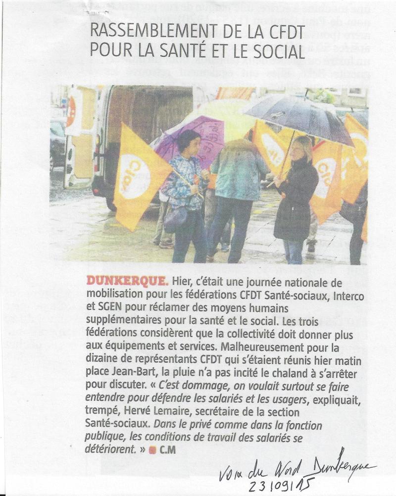 Article de la Voix du Nord pour le 22 Septembre 2015 à Dunkerqu