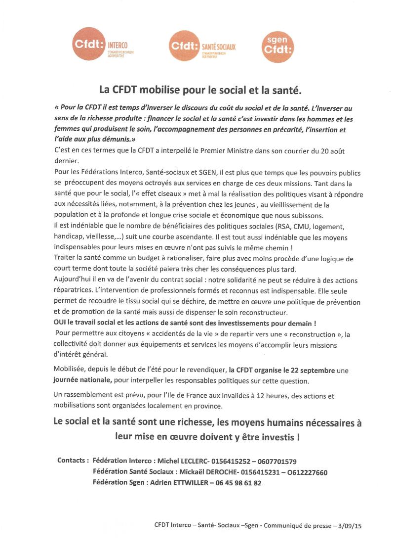 Communiqué de presse Action du 22 Septembre 2015