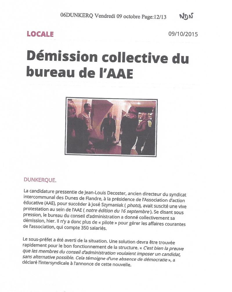 Article du journal la voix du nord du 9 octobre 2015