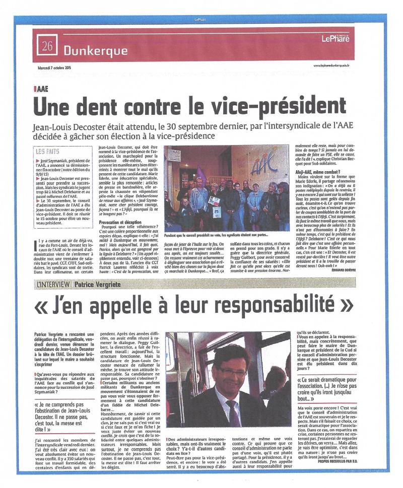 Article du Journal le Phare de Dunkerque du 07 Octobre 2015