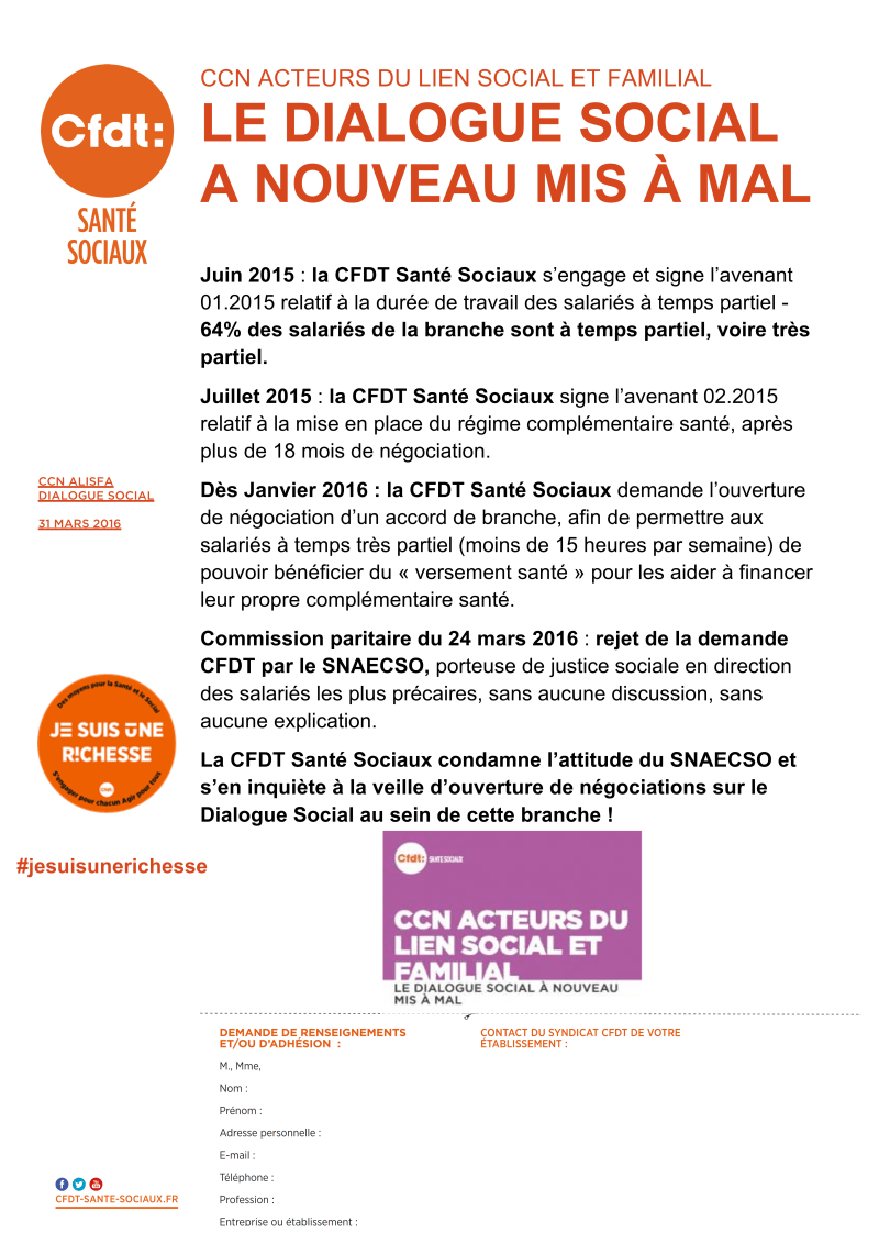 2016-03-31 CCN ALISFA le dialogue social à nouveau mis à mal