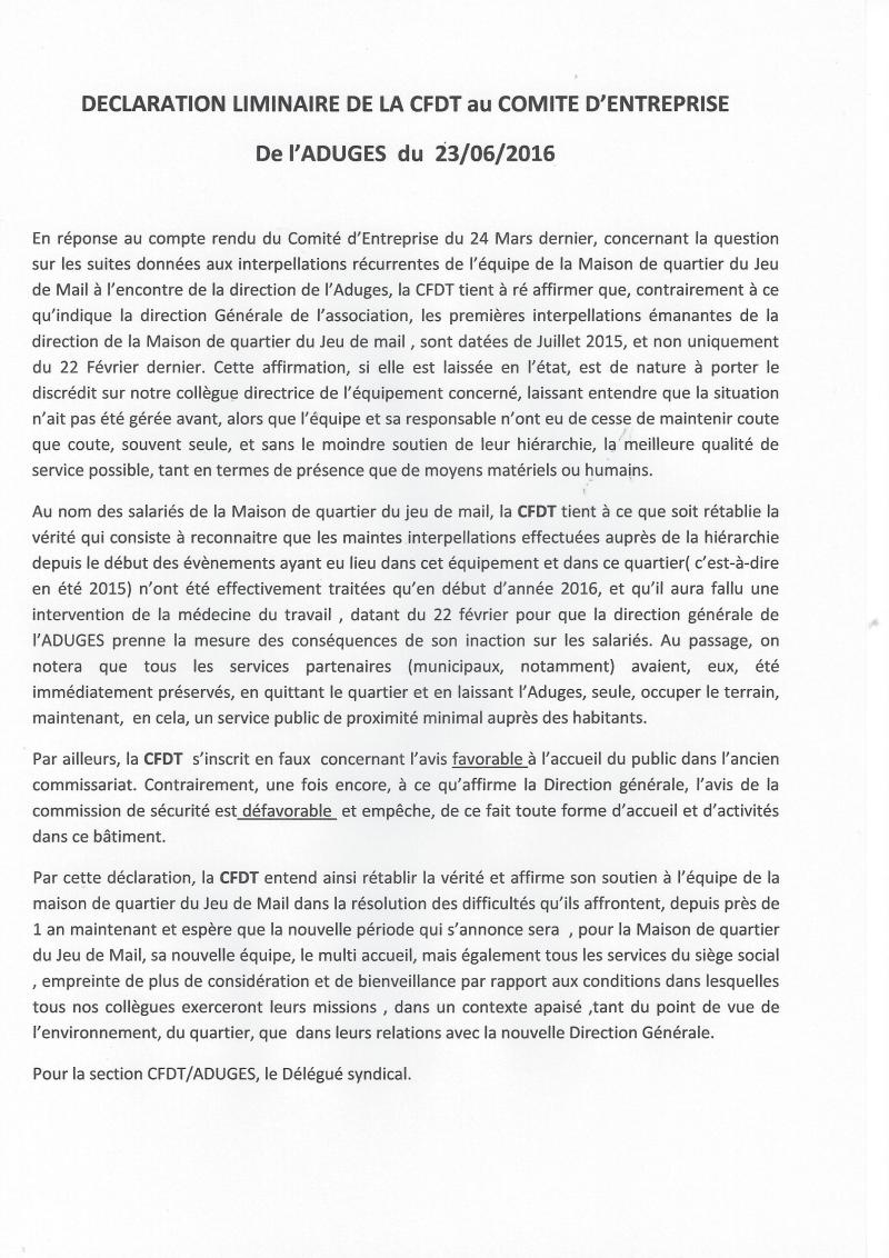 Déclaration Liminaire